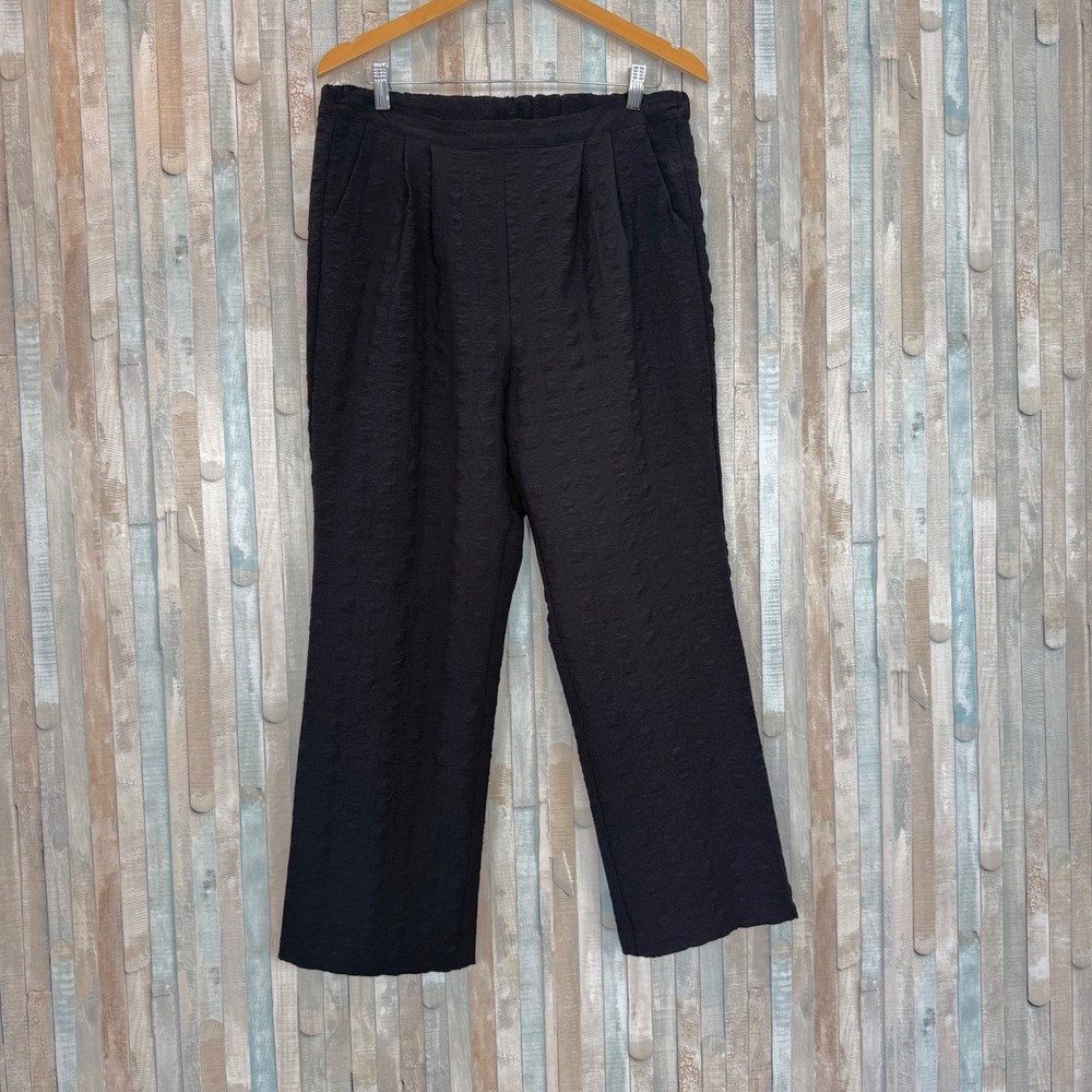 IC Collection Connie K Black Textured Pleated Pull On Pants High Rise USA Made L